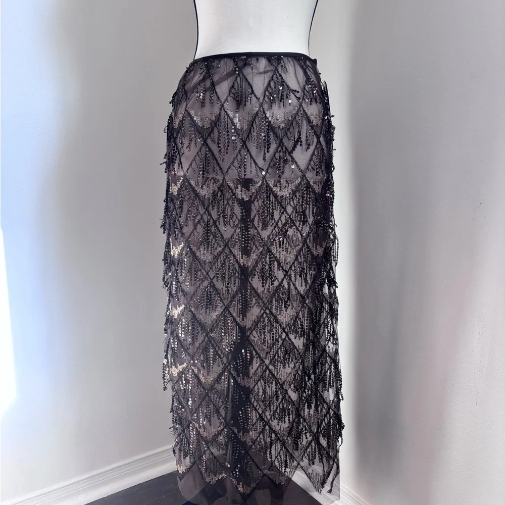 NWT Simons Chocolate Brown Sequin Lace Sequin Sparkly tulle Midi Skirt Size S - Picture 11 of 15